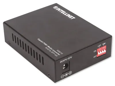 Produktbild von Intellinet Gigabit PoE+ Medienkonverter, 1000Base-T RJ45-Port auf SFP-Port, PoE+ Injektor, 1000 Mbit/s, 1000Base-T, IEEE 802.3, IEEE 802.3ab, IEEE 802.3af, IEEE 802.3at, IEEE 802.3u, Gigabit Ethernet, 10,100,1000 Mbit/s, Voll, Halb