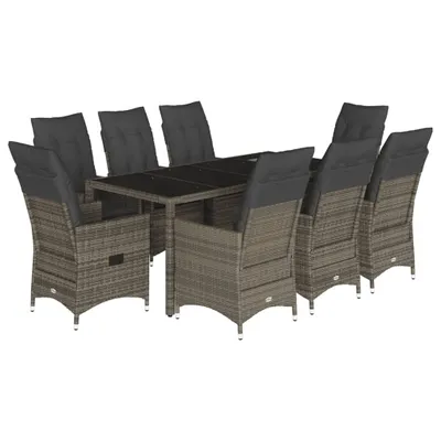 Produktbild von vidaXL 9-tlg. Garten-Essgruppe mit Kissen Grau Poly Rattan