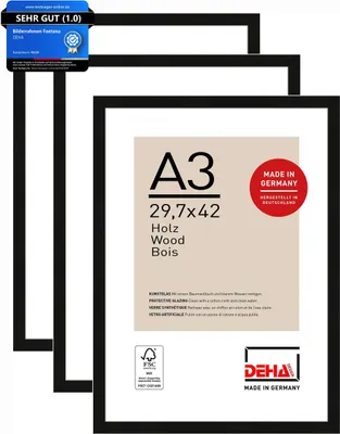 Produktbild von DEHA Design Bilderrahmen Fontana (3er Set), A3 29,7x42 cm, Holz Schwarz