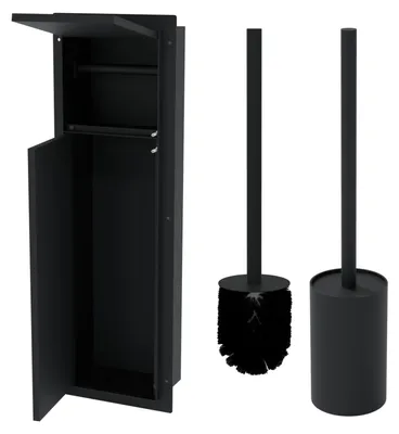 Produktbild von HAGO24 WC Modul Edelstahl Schwarz Schlitz Einbauschrank Unterputz Wandnische 200x600mm Toilettenpapierhalter Bürstenhalter Push-to-Open befliesbare Tür