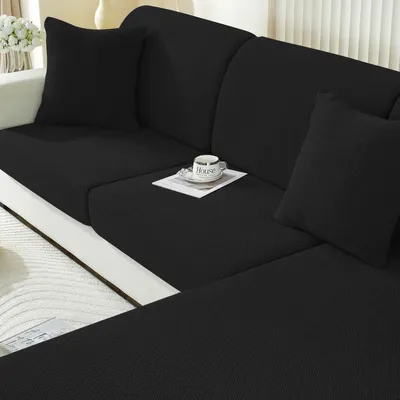 Immagine prodotto di Copertura elastica per cuscini da seduta, antiscivolo, lavabile, per divano a 1 posto * 2 + chaise longue, colore nero