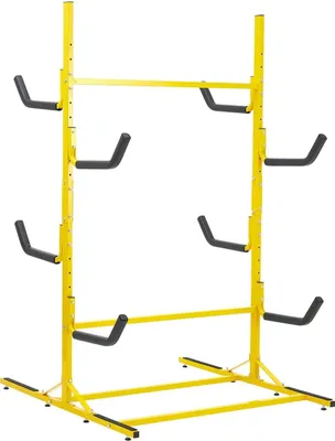 Image de Support de rangement pour kayaks/canoës/SUP - Autoportant - Réglable en hauteur - Bras rembourrés - Pour 4 à 6 - Acier - Jaune