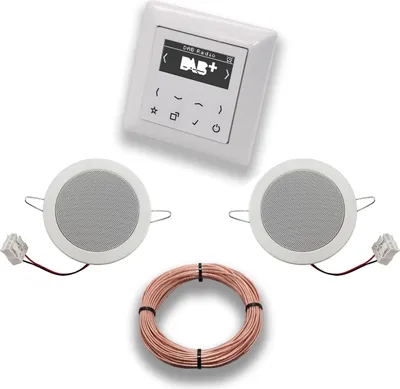 Produktbild von JUNG Smart Radio Unterputzradio DABAWW DAB+ Komplettset JUNG AS 500 System alpinweiß, Komplett-Set mit 2 x Deckenlautsprecher Einbaulautsprecher + 20 Meter Lautsprecherkabel 2x0,75 mm2