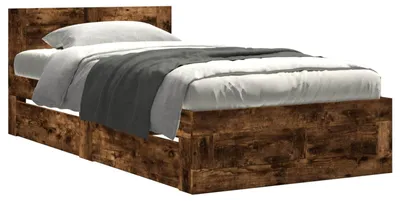 Image de vidaXL : 2 cadres de lit avec tête de lit, en bois stratifié imitation chêne fumé
