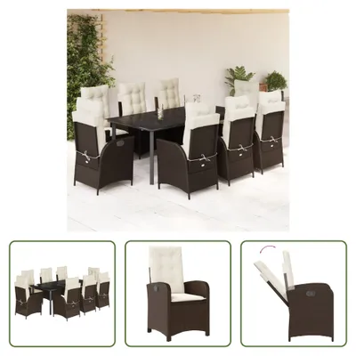 Produktbild von The Living Store 9-tlg. Garten-Essgruppe mit Kissen Braun Poly Rattan