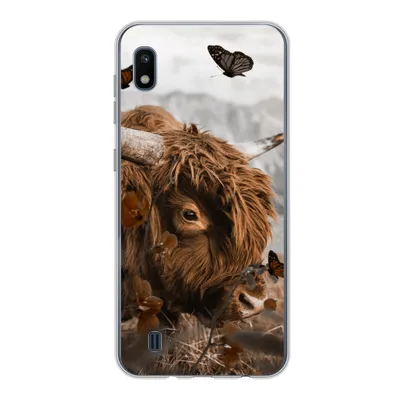 Produktbild von MuchoWow® Handyhülle Schutzhülle Hülle für Samsung Galaxy A10 Scottish Highlander - Schmetterlinge - Pflanzen Silikon Softcase Handy Hülle - Schutzhülle