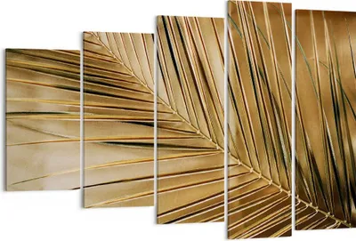 Produktbild von Bild auf Leinwand - Leinwandbild - 5 Teile - Blatt Gold Pflanze - 150x100cm - Wand Bild - Wanddeko - Wandbilder - Leinwanddruck - Bilder - Wanddekoration - Leinwand bilder - Wandbild - EG150x100-5041