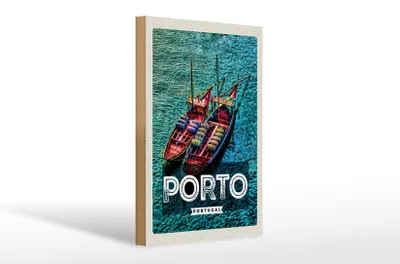 Produktbild von Holzschild Reise 20x30cm Porto Portugal Poster Meer Boote