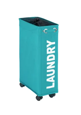 Produktbild von WENKO Wäsche Sammler Korb Sortierer 43 L CORNO Sack Bad WC Rollen Wagen petrol