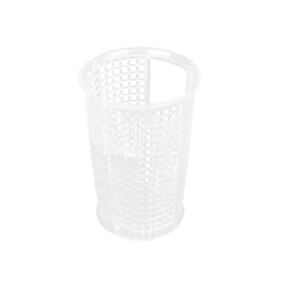 A white plastic filter basket for a swimming pool sand filter.
