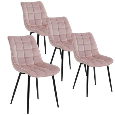 Produktbild von WOLTU Esszimmerstühle 4er-Set, Polsterstuhl mit Rückenlehne, bis 150 kg belastbar, Sitzfläche aus Samt, Metallbeine, Rosa