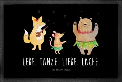 Produktbild von Mr. & Mrs. Panda fußmatte Waldtiere Aloha 50 x 75 cm - Schwarz - Geschenk, Wald, Gummimatte, Leben, Musik, Schmutzfangmatte, Lustige Sprüche, Schmutzmatte, Bär, Igel
