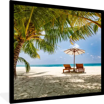 Produktbild von MuchoWow® Gerahmtes Poster Strand - Strandkorb - Sonnenschirm 40x40 cm - Poster mit Schwarzem Bilderrahmen Wandposter Rahmen Foto Bilder - Mit Rahmen - Wanddekoration Schlafzimmer