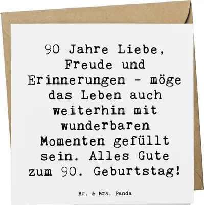 Produktbild von Mr. & Mrs. Panda Klappkarte Spruch 90. Geburtstag - Weiß - Geschenk, anlasskarte, Grußkarte, Liebevolles, 90 Jahre Liebe, Happy Birthday, Freude, Glückwunschkarte, Alter