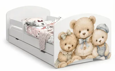 Produktbild von Spielbett & Übergangsbett 140x70cm | Inklusive Matratze und Stauraum | Sicheres Kinderbett Bär & Hase