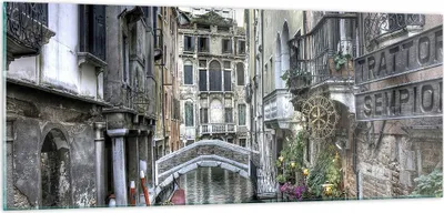 Produktbild von Bilder auf glas - Venedig Brücke Wasser - 100x40cm - Glasbilder - Wandbilder - Kunstdruck - zum Aufhängen bereit - Wanddekoration aus Glas - Glas Bilder - Wandbild auf Glas - GAB100x40-3522