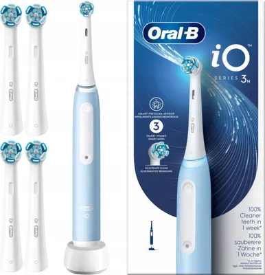 Produktbild von Oral-B | Elektrische Zahnbürste - iO Series 3 - Ice Blue - Intelligente Reinigung - 5 Aufsteckbürsten
