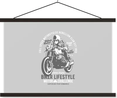 Produktbild von MuchoWow® Textilposter Mancave - Motor - Schwarz - Weiß - Vintage 150x100 cm mit schwarzem Rahmen - Schlafzimmer