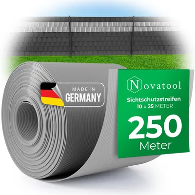 Produktbild von Novatool PREMIUM PP 250m Rollen Sichtschutzstreifen für Doppelstabmattenzaun FENSTER GRAU für 100 Reihen Stabmattenzaun Sichtschutzstreifen langlebig & witterungsbeständig Zaunelemente Sichtschutz