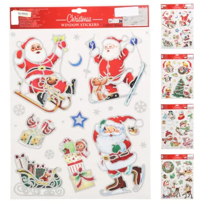 Produktbild von 4 x Bögen bunte selbstklebende Fensterbilder für Weihnachten 42 x 30 cm - Fensterdeko Weihnachten - Fenstersticker für Weihnachten