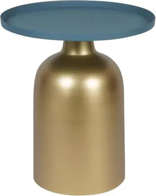 Produktbild von Miliboo - Runder Design-Beistelltisch aus Metall goldfarben mit matter petrolblauer Tischplatte RAMSES