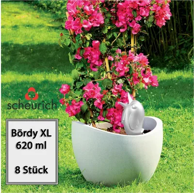 Produktbild von Scheurich Wasserspeicher Bördy XL | 8x Weiß | 620ml Füllmenge | Bewässerungskugel klein mit Ton Fuß | Wasserspender Pflanzen und Blumen Terrakotta Stiel