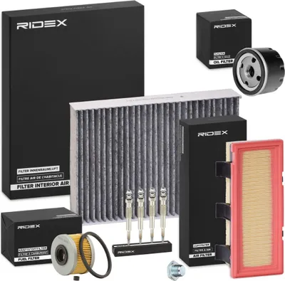 Produktbild von RIDEX Inspektionspaket Filterset für RENAULT CLIO II (BB0/1/2, CB0/1/2) KANGOO (KC0/1) KANGOO Express (FC0/1) CLIO II Kasten (SB0/1/2)