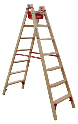 Produktbild von Euroline Holz Stufenstehleiter mit Comfort-Stufen mit Werkzeugablage 2x7 Stufen