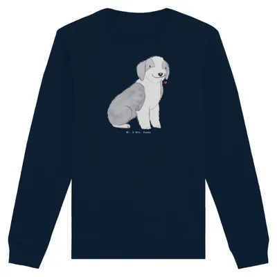 Produktbild von Mr. & Mrs. Panda Baumwoll Pullover Bearded Collie Moment Größe L - French Navy - Geschenk, Rundhals, Pulli, Britischer Hütehund, Sweatshirt, Sweater