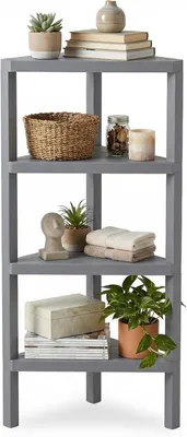 Produktbild von KOMFOTTEU Eckregal mit 4 Ebenen, Traglast 32 kg, Eckmöbel, Kunststoff mit Regalen, ideal für Badezimmer, Küche, Wohnzimmer, Schlafzimmer, Büro, 46 x 33 x 99 cm (grau)