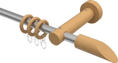Produktbild von Interdeco Gardinenstange / Vorhangstange Silbergrau / Buche lackiert, Typ Adrian Franca (Schräge), 16 mm Ø 1-läufig, 120 cm