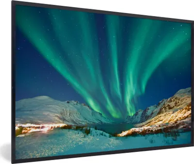 Produktbild von MuchoWow® MuchoWow® Gerahmtes Poster Nordlichter - Norwegen - Winter 90x60 cm - Poster mit zchwarzem Bilderrahmen - Fotorahmen - Foto-Plakat