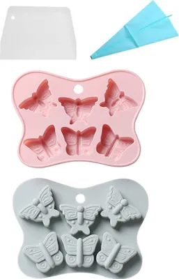 Produktbild von 2er-Set, Schmetterlingsform Aus Silikon, Schmetterlingsform, Schmetterlings-Eiswürfelform, Silikon-Wachsschmelzformen, Pralinen-Backformen, Antihaft-Schokoladenseife, Pudding, Jello-Eiswürfelform