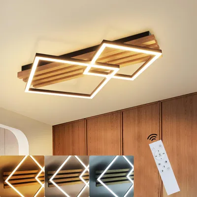 Produktbild von ZMH LED Deckenleuchte Dimmbar Deckenlamape mit Fernbedienung Holz 55CM Schlafzimmerlampe eckig deckenleuchten Geometrisch 36W wohnzimmerlampe
