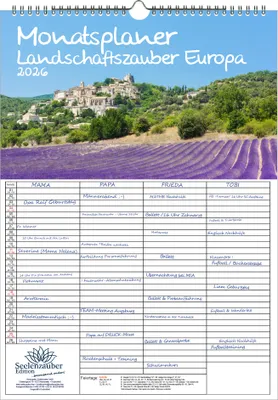 Produktbild von Landschaftszauber Europa Planer Familienplaner 4 Spaltenplaner DIN A3 Kalender für 2026 Landschaften und europäische Länder - Seelenzauber