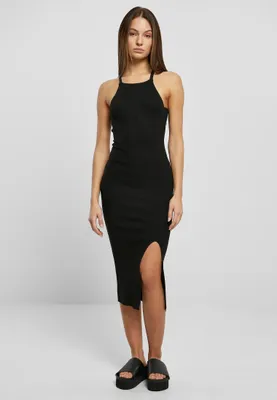 Image de Robe pour femme Urban Classics Ladies Midi en maille côtelée avec dos croisé, noire - XS
