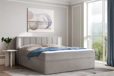 Produktbild von Polsterbett 140 x 200 cm mit Bettkasten und Matratze, Bonellmatratze H4, 2 USB-Ports, LED Beleuchtung, Beige Velours Velvet Iseria