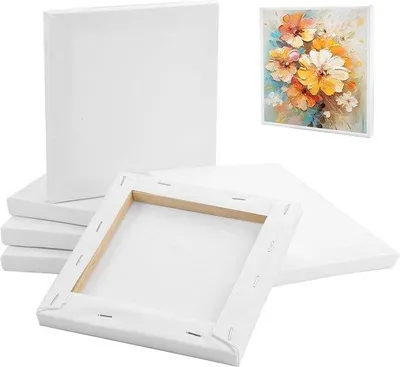 Produktbild von Famanu Mini-Leinwandset 6 Stück (15x15 cm) – weiße Baumwoll-Leinwand – für Acryl- & Ölfarbe – Hobby/Kunst