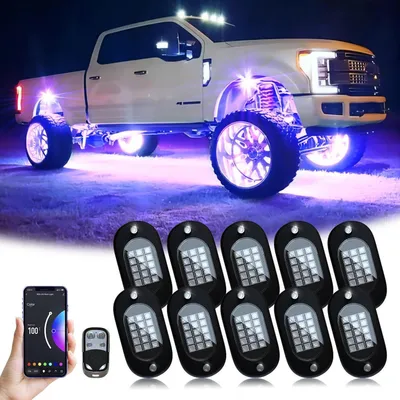 Immagine prodotto di Luci LED RGB per fuoristrada, set di 10 luci, con controllo tramite app e modalità musicale, impermeabili