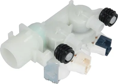 A close-up studio shot of a washing machine inlet valve.