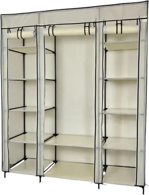 Image de Armoire de 145x44x170 cm, de couleur crème, avec une structure en acier, pour chambre à coucher