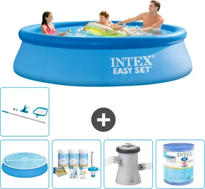 Produktbild von Intex runder aufblasbarer Easy Set-Pool – 305 x 76 cm – Blau – im Lieferumfang enthalten Sonnensegel - Wartungspaket - Filterpumpe für Schwimmbad - Filter - Reinigungskit