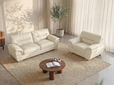 Produktbild von Couchgarnitur Leder 3+1 - Elfenbein - THIBAULT