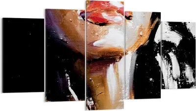 Produktbild von Bild auf Leinwand - Leinwandbild - 5 Teile - Öl Mund Frau - 160x85cm - Wand Bild - Wanddeko - Wandbilder - Leinwanddruck - Bilder - Wanddekoration - Leinwand bilder - Wandbild - EA160x85-4724
