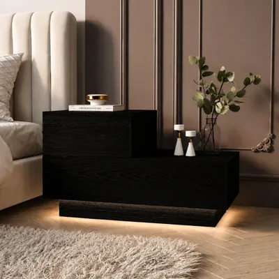 Obrázok produktu pre Skye Decor, kvalitná nočná skrinka (3 kusy), čierna, drevo, LED, 70 cm | 100% melamín