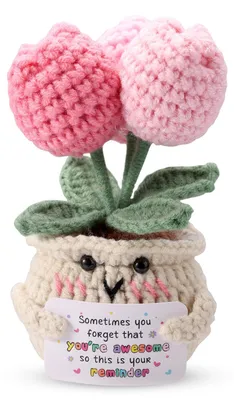 Gestrickte Tulpenpuppe mit Karte, 12x7,5x6 cm, rosa