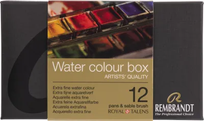 Image de Rembrandt set d'aquarelles en étui métallique | 12 godets + pinceaux