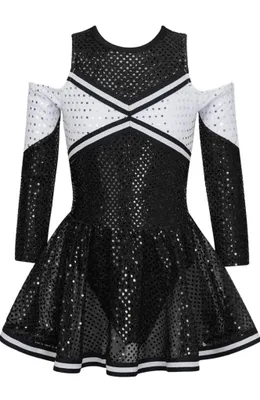Produktbild von Mädchen Cheerleader Kostüm – Größe 116 cm | Glitzerndes Cheerleading-Outfit mit Pailletten-Kleid, Pompons, Haarband & Strümpfen | Perfekt für Karneval