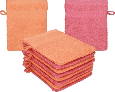Produktbild von Betz 10 Stück Waschhandschuhe 16x21 cm PREMIUM 100% Baumwolle Farbe: blutorange - himbeere