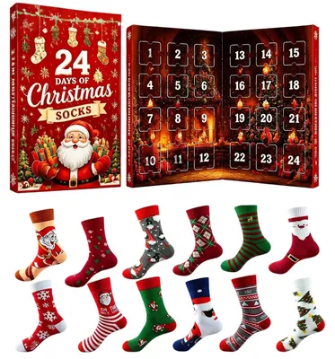 Obrázok produktu pre Adventný kalendár Ponožky Vianočný kalendár 2026 s 24 pármi vianočných ponožiek 24-dňový odpočítavací kalendár Ponožkový adventný kalendár Ponožky